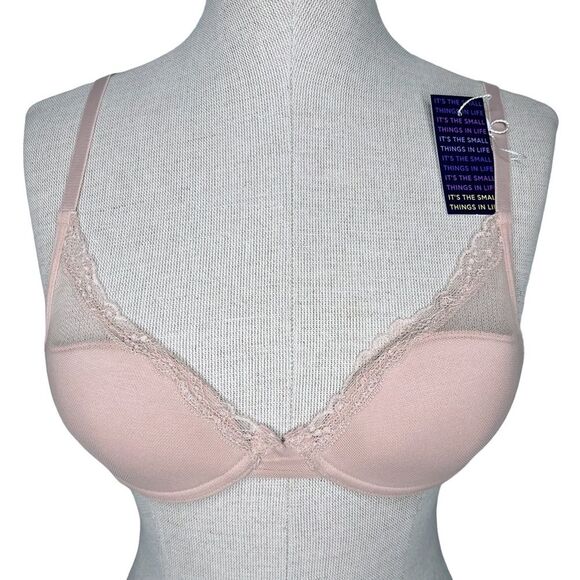 NWT Pepper Laidback Lace Bra sz 34AA * Sienna Rose Pink Underwire Mesh Overlay - Picture 1 of 7